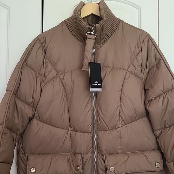 ANDREW MARC Pavia Quilted Faux Down Hooded Puffer Quilted Coat Tan Camel Size M - Picture 5 of 16